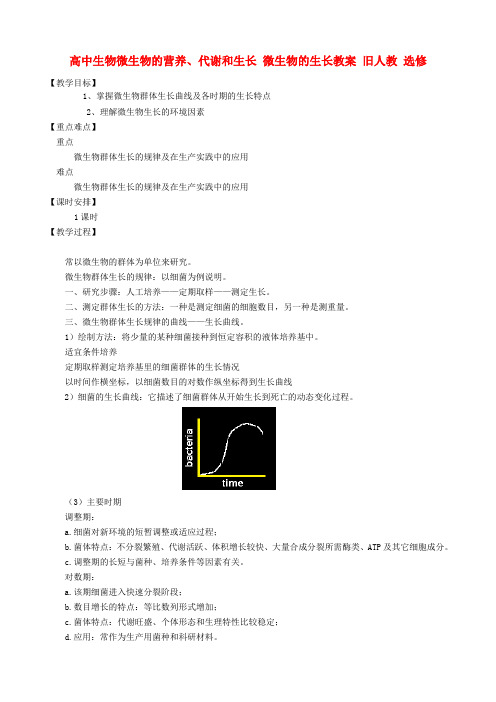 高中生物微生物的营养、代谢和生长 微生物的生长教案 旧人教 选修