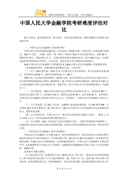 中国人民大学金融学院考研难度评估对比