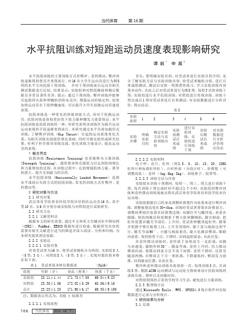 水平抗阻训练对短跑运动员速度表现影响研究