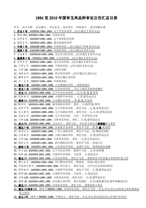 1984至2010年国审玉米品种审定公告汇总(447)