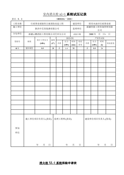 室内消火栓自动喷淋系统试压记录