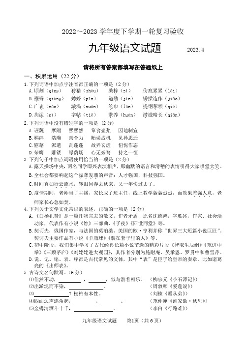 2022—2023学年度下学期期中阶段检测九年级语文试题