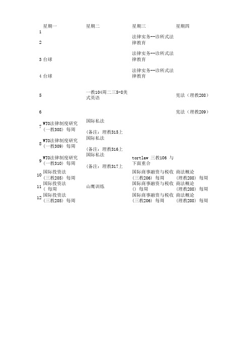 最新北京大学法学院课程表 秋季