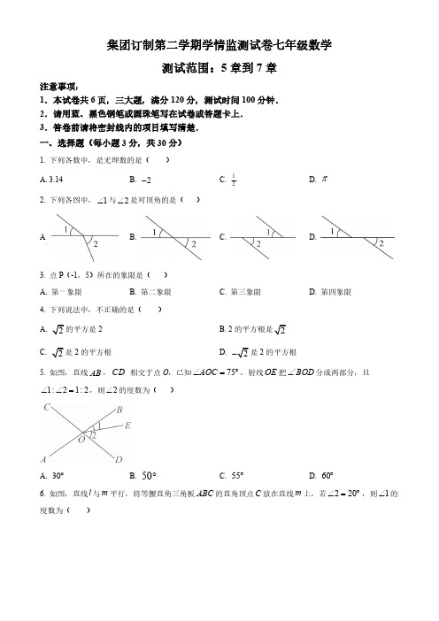 河南省商丘市永城市实验中学2023-2024学年七年级下学期期中数学试题(原卷版)