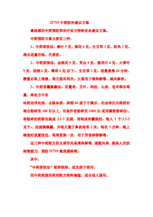 H7N9中药防治建议方案