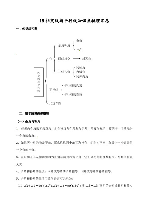 相交线和平行线-全章知识点归纳及典型题目练习