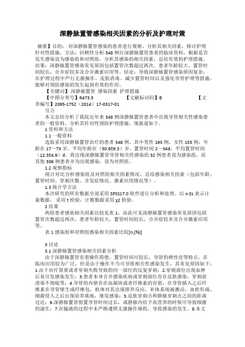 深静脉置管感染相关因素的分析及护理对策