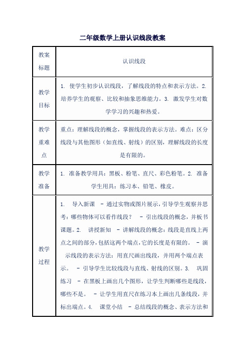 二年级数学上册认识线段教案