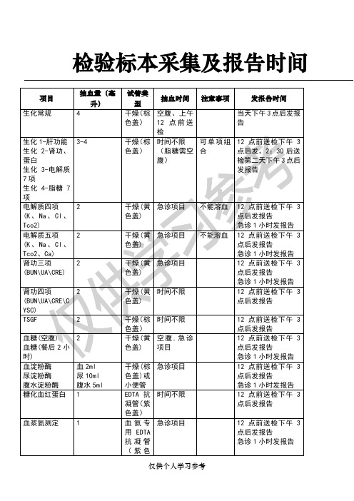 检验标本采集及报告时间-抽血指南