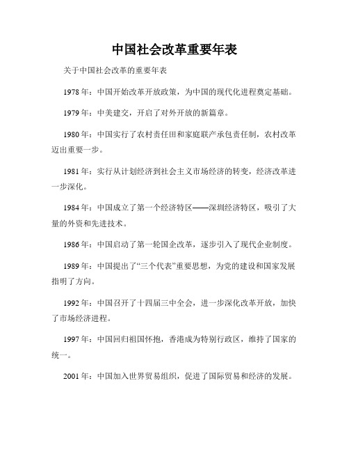 中国社会改革重要年表