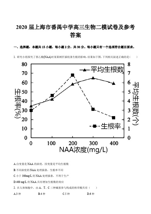 2020届上海市番禺中学高三生物二模试卷及参考答案