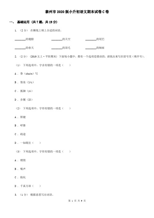 泰州市2020版小升初语文期末试卷C卷