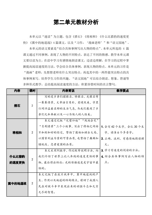 最新部编版小学语文五年级上册第二单元教材分析