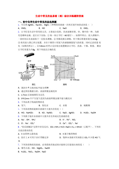 生活中常见的盐易错(难)综合训练题附答案