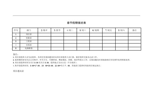 12 春节值班表