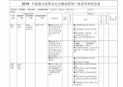 2018年新版全套职业安全健康管理三体系内审检查表