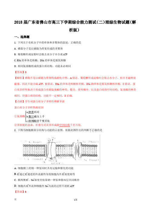 2018届广东省佛山市高三下学期综合能力测试(二)理综生物试题(解析版)