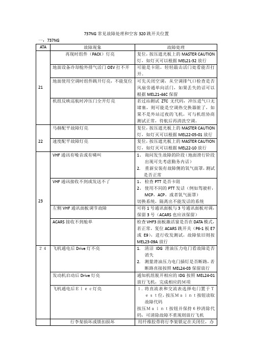 737NG常见故障处理和空客320跳开关位置