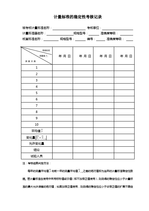 计量标准的稳定性考核记录