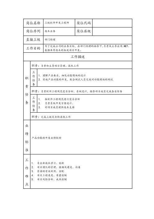 三级软件开发工程师--维护业务类职责岗位说明书