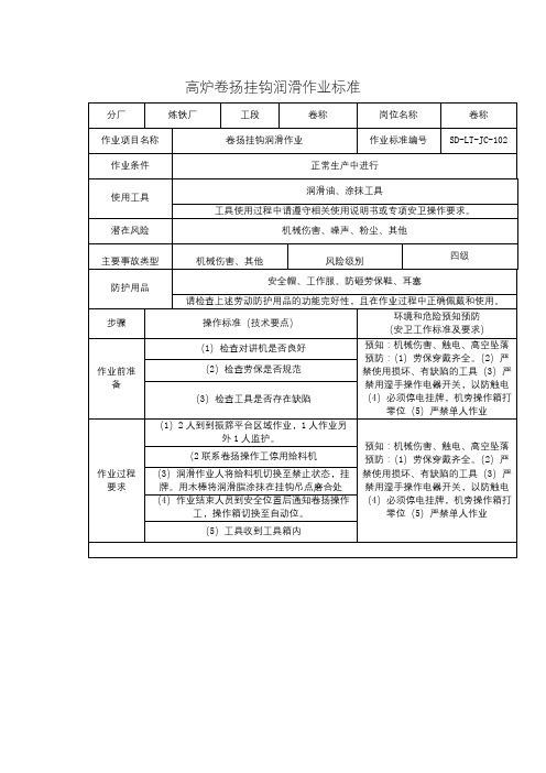 高炉卷扬挂钩润滑作业标准