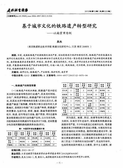 基于城市文化的铁路遗产转型研究——以南京市为例