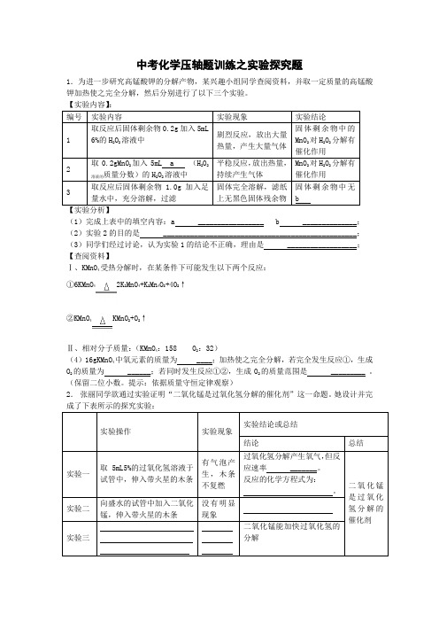 中考化学压轴题训练之实验探究题