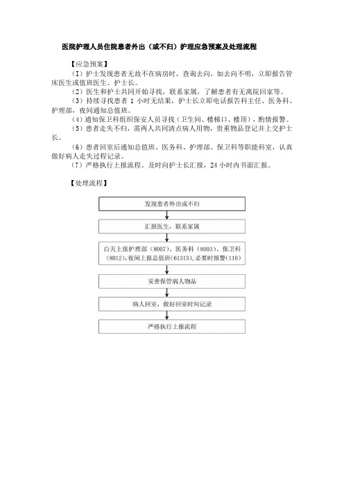 医院护理人员住院患者外出(或不归)护理应急预案及处理流程