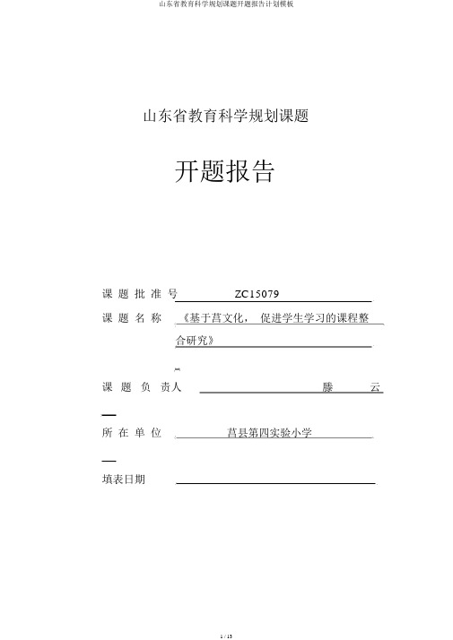 山东省教育科学规划课题开题报告计划模板