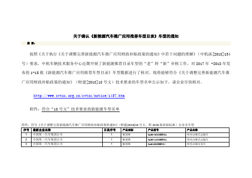 符合2018版补贴标准要求的1-15批推广目录新能源汽车车型汇总