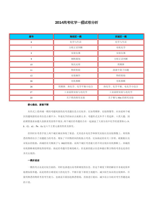 2014北京高考化学一模试卷分析