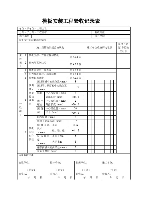 模板安装工程验收记录表