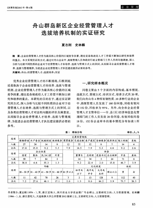 舟山群岛新区企业经营管理人才选拔培养机制的实证研究