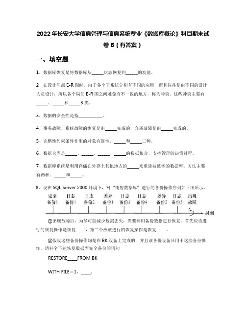 2022年长安大学信息管理与信息系统专业《数据库概论》科目期末试卷B(有答案)