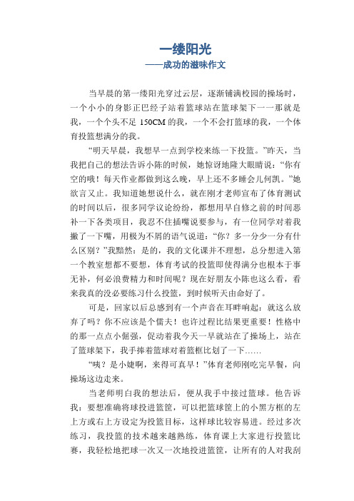 初中八年级叙事习作范文:一缕阳光_成功的滋味作文