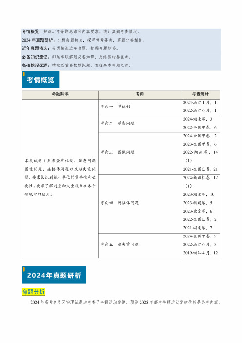 专题04 动力学瞬态、连接体、超失重、图像问题-(解析版)-备战2025年高考物理真题题源解密