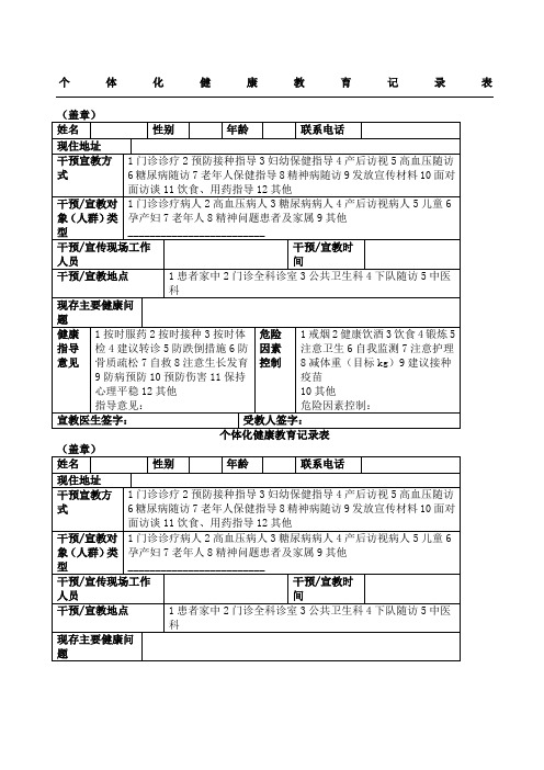 个体化健康教育记录表格