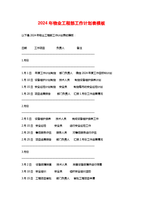 2024年物业工程部工作计划表模板