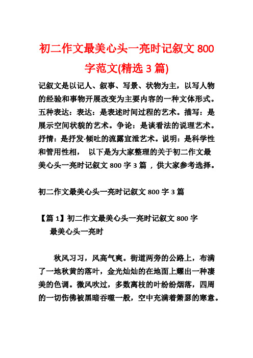 初二作文最美心头一亮时记叙文800字范文(精选3篇)