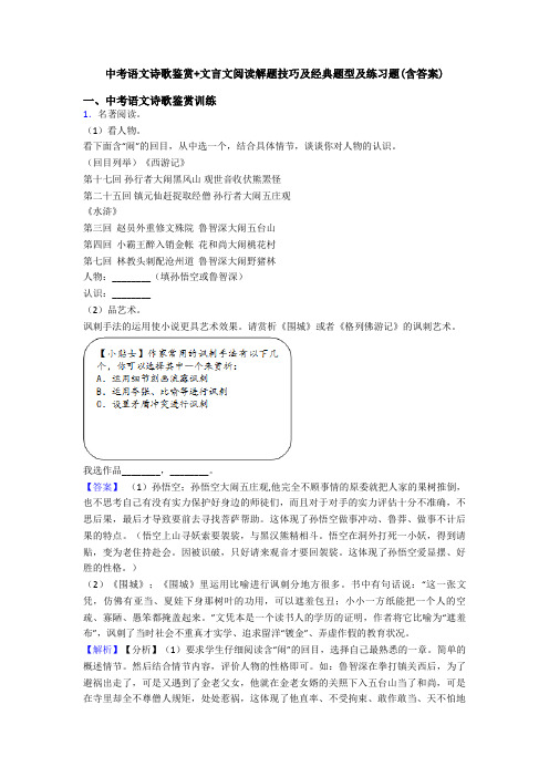 中考语文诗歌鉴赏+文言文阅读解题技巧及经典题型及练习题(含答案)