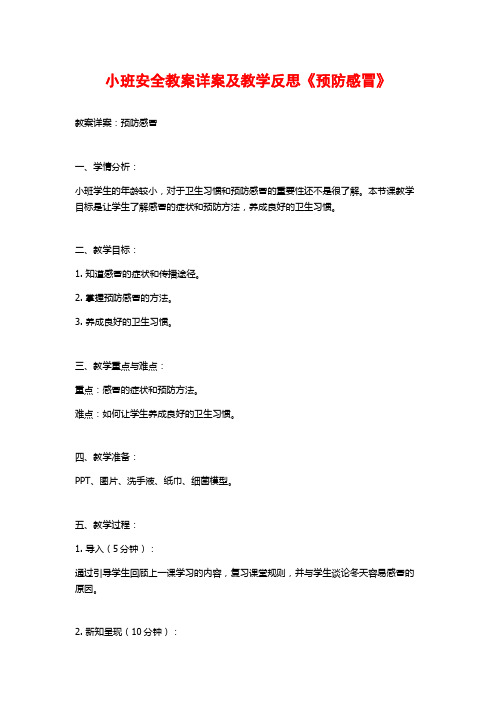 小班安全教案详案及教学反思《预防感冒》