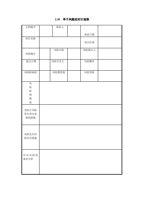 单个风险应对计划表