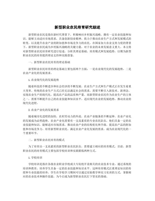 新型职业农民培育研究综述