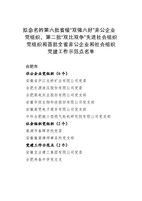 拟命名的第六批级双强六好非公企业