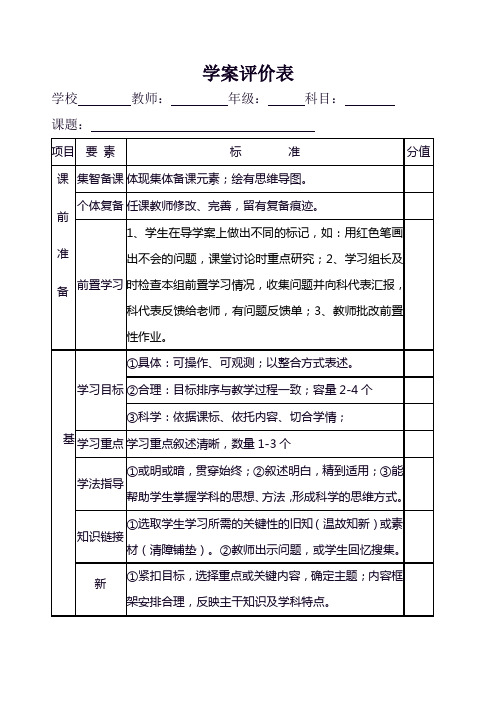 导学案评价表