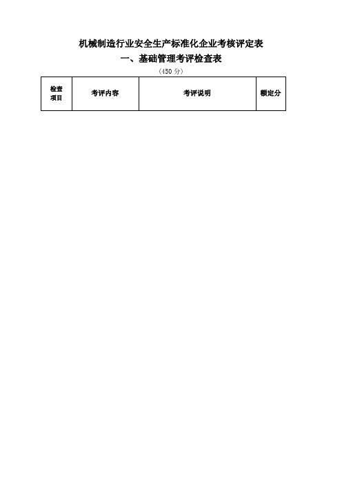 机械制造行业安全生产标准化企业考核评定表