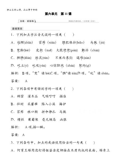 金版新学案2016-2017学年(人教)高中语文选修(外国小说欣赏)检测第六单元第11课含答案