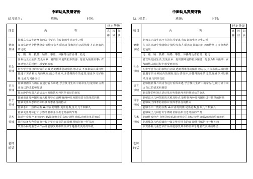 中班幼儿发展评价