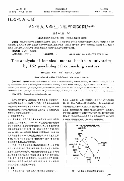 162例女大学生心理咨询案例分析