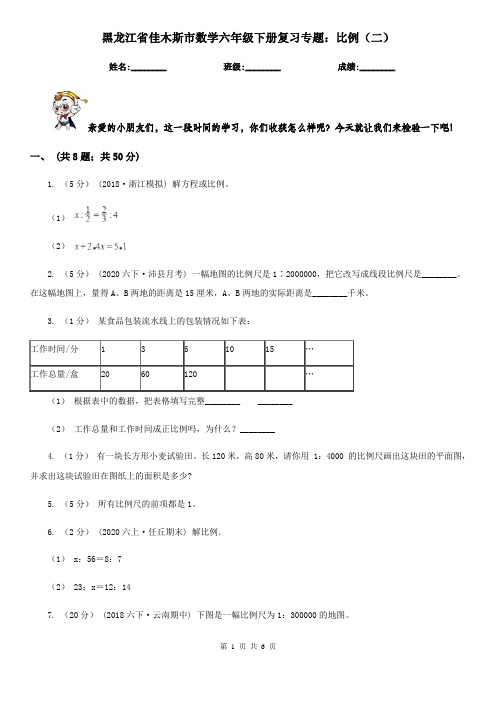 黑龙江省佳木斯市数学六年级下册复习专题：比例(二)